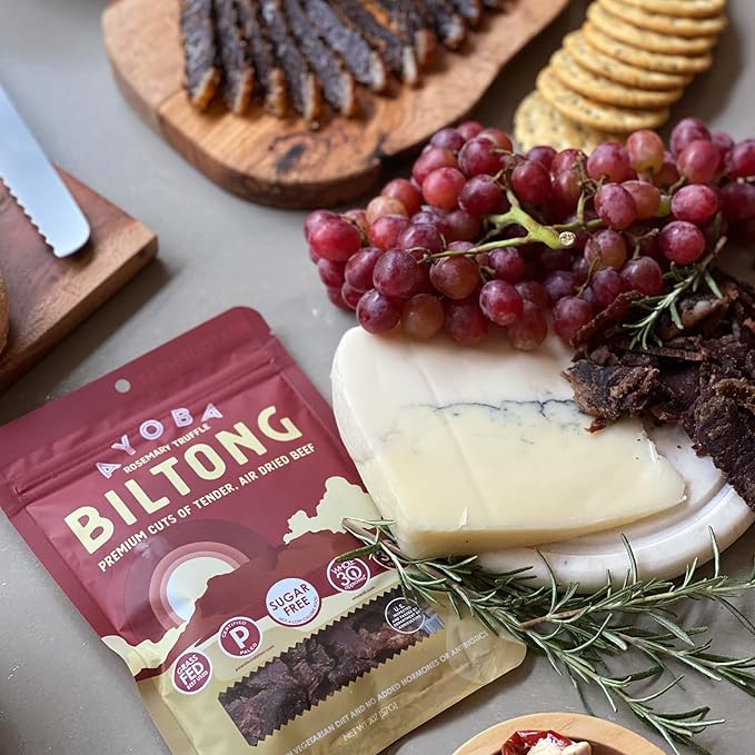 Ayoba Rosemary Truffle Grass Fed Beef Biltong Slices (2 Ounce Pack of 2) - Keto Friendly Air-Dried Grass Fed Beef Paleo Snacks - Gluten Free Whole 30 Approved Sugar free No Carb Meat Snacks