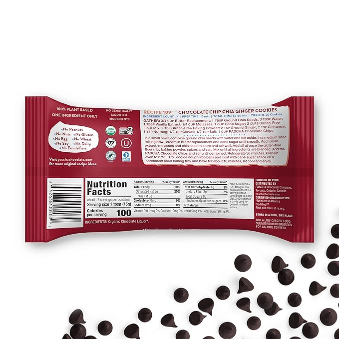 Pascha Organic 100% Cacao Baking Chips - Unsweetened Dark Chocolate - Sugar-Free Keto Vegan Baking Chocolate - Single Ingredient Rainforest Alliance Certified - Allergen-Free (Pack of 6)