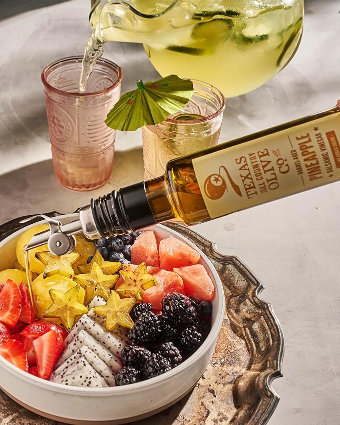 Pineapple Balsamic Vinegar - Gourmet Barrel Aged Infused Balsamic Vinegar - Great for Dressing Dipping Glazing - No Artificial Flavors or Added Sugar - Made in Texas (8.5 oz 2 Pack)