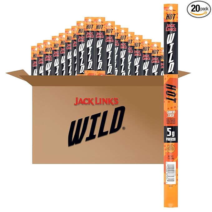 Jack Link's WILD Snack Sticks Hot Spicy - Protein Snack Sticks with 5g of Protein per Serving Keto Friendly Individually Wrapped - 1.0 Oz. (Pack of 20)