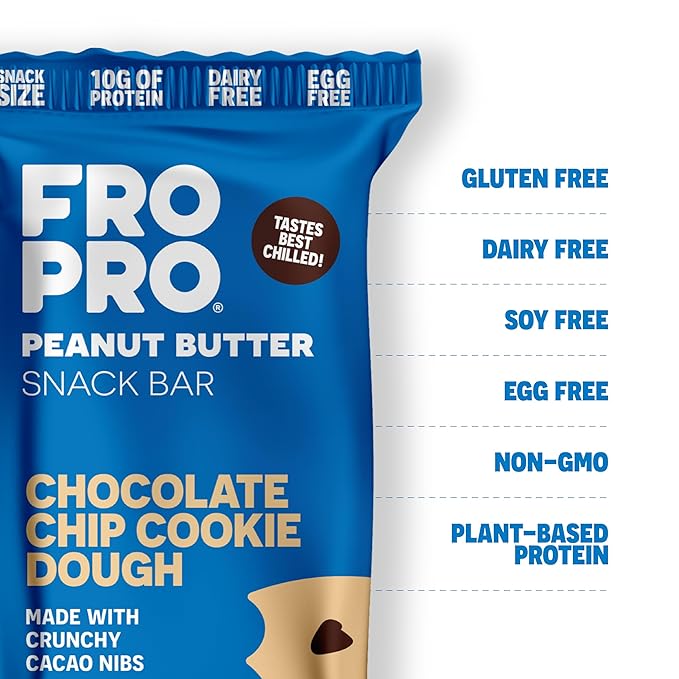 FROPRO Plant Protein Snack Bars - Plant Based Protein Bars All-Natural Gluten Dairy &amp Soy Free High Protein Bars with Low Calories | Chocolate Chip 24 Pack