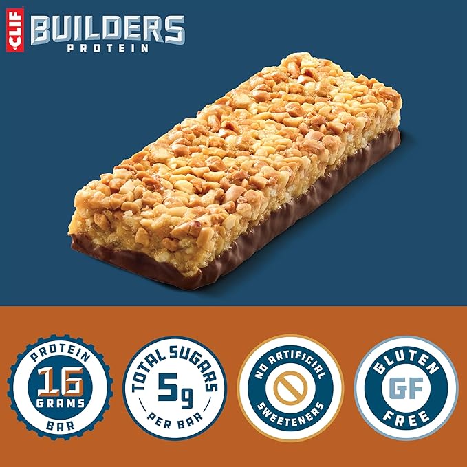 CLIF BUILDERS Protein Bars - Crispy Almond Salted Caramel and Crispy Peanut Butter Chocolate Variety Pack - Reduced Sugar - Gluten Free - 16g Protein - No Artificial Sweeteners - 1.97 oz. (12 Count)