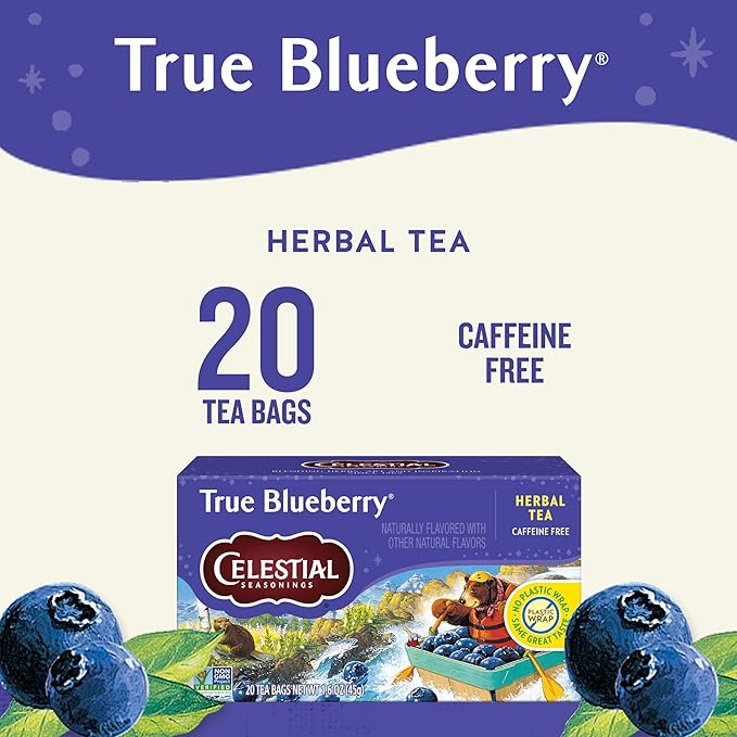 Celestial Seasonings True Blueberry Herbal Tea Bags Caffeine Free 20 Bags Box (Pack of 6)