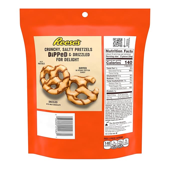 REESE'S Milk Chocolate Peanut Butter Candy Dipped Pretzels Bags 8.5 oz (6 Count)