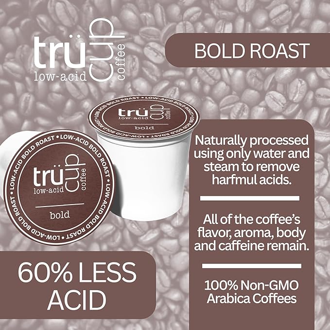 trücup Low Acid Coffee - Bold Roast - 48 Count Single Serve Coffee Pods- Low-acid coffee - Can Be Gentle on the Stomach (Bold 48)