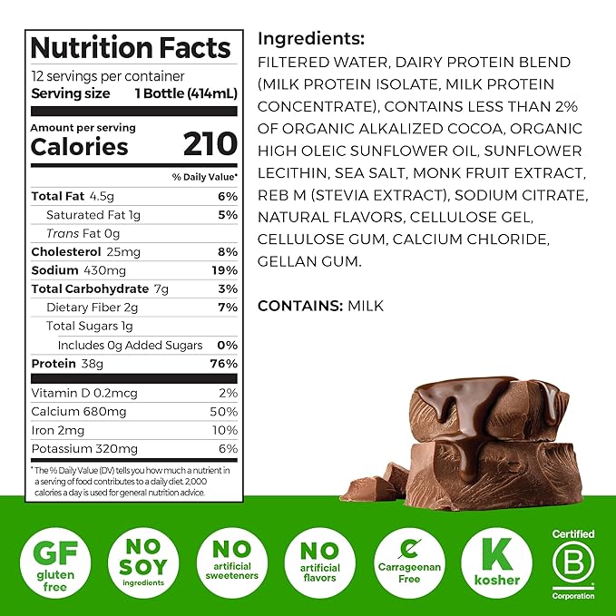 Orgain 38g High Protein Shake Dairy Isolate Protein Milk Chocolate Fudge 6g BCAAs 1g Sugar Per Serving Meal Replacement Ready to Drink Keto Friendly Gluten-Free 14 Fl Oz (Pack of 24)