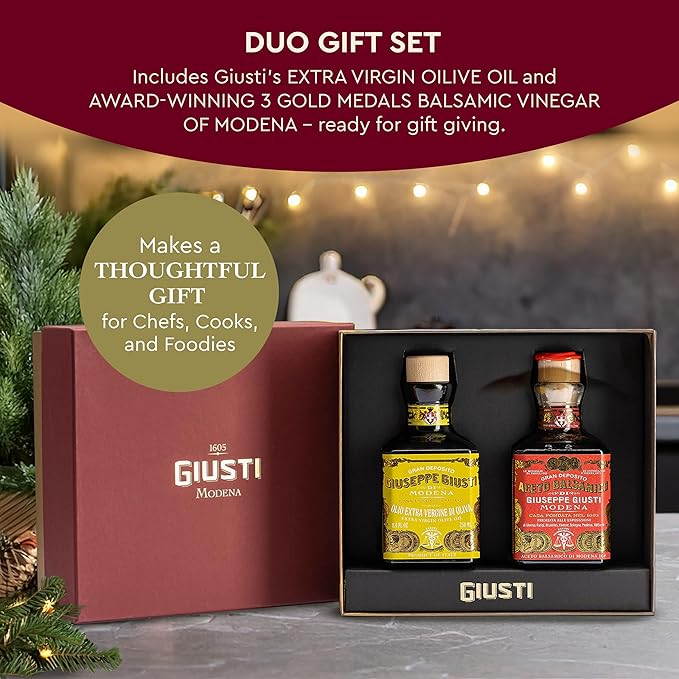 Giusti Balsamic Vinegar of Modena and Extra Virgin Olive Oil Set– Gran Deposito Aceto Balsamico di Modena IGP Cold Pressed Oil and Vinegar Gift Set From Italy – 2 x 8.45 fl oz (2 x 250 ml)