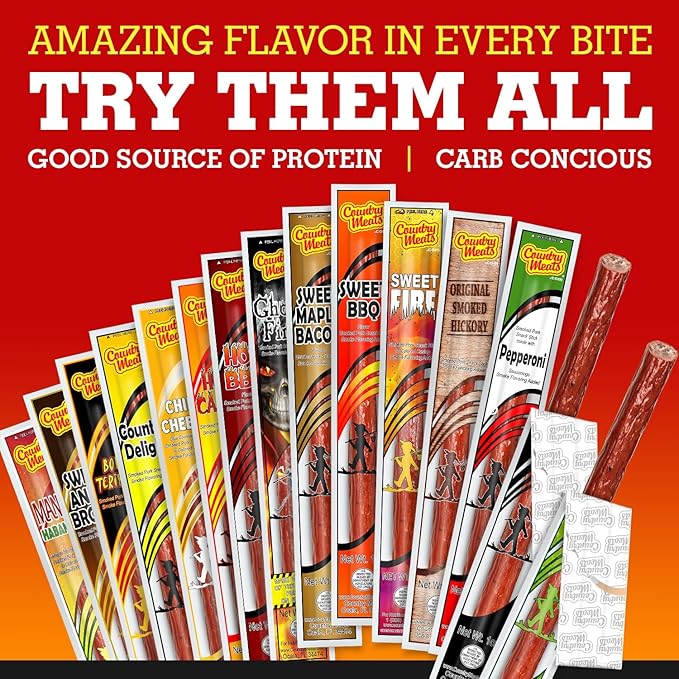 Country Meats Meat Sticks 0 Trans Fat USDA Certified Good Source of Protein Carb Conscious Snack (24 Meat Sticks Pickle)