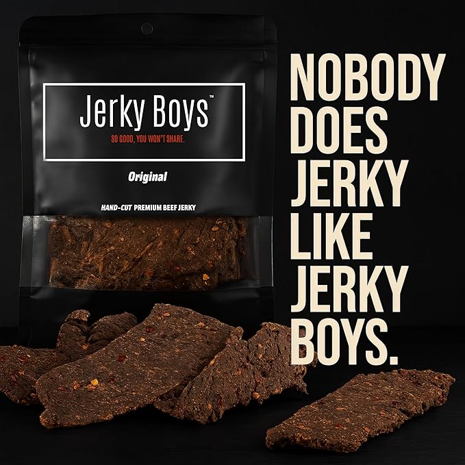 Jerky Boys Premium Beef Jerky Original 3.25 oz 2 Pack High Protein Low Carb No Preservatives Beef Snack