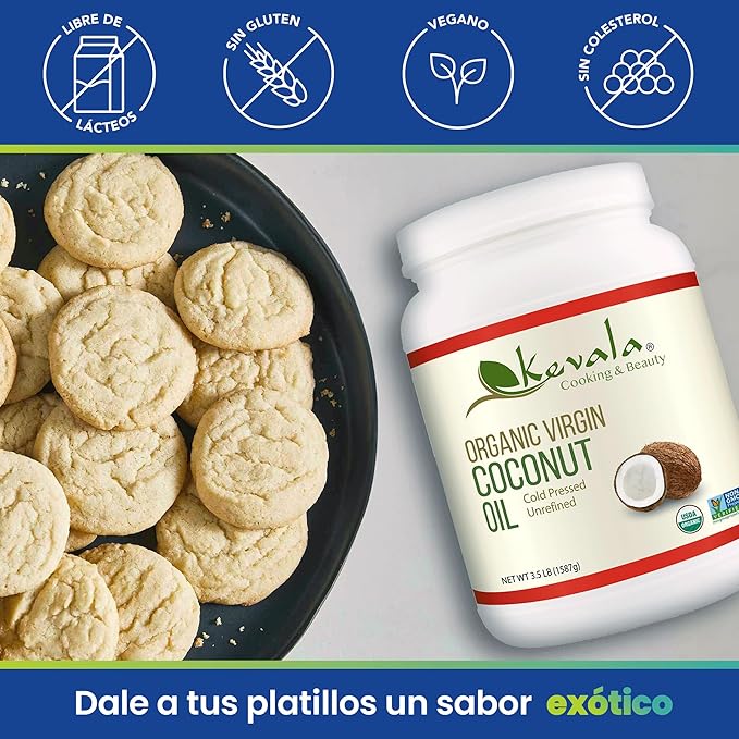 Kevala Organic Coconut Oil - Oil with a Fresh Coconut Scent Perfect for Both Cooking and Skincare Complements Recipes from Many Cultures Smooth and Delicate in Body Massages 3.5 lb 56oz