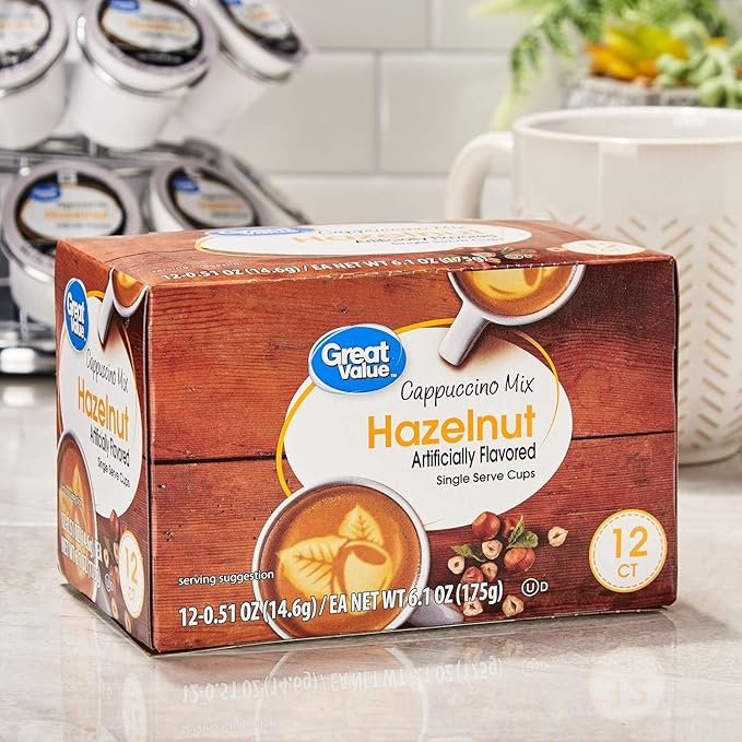 Great Value Cappuccino Coffee and Hot Drink Single Serve Pods 12 Count (Hazelnut Cappuccino Pack of 5)