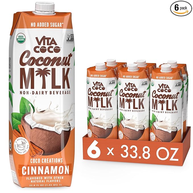Vita Coco Cinnamon Organic Coconut Milk Plant Based Dairy Free Milk Alternative - Gluten Free Soy Free and Unsweetened - Perfect Add to Cereal Smoothies Desserts - 33.8 Fl Oz (Pack of 6)