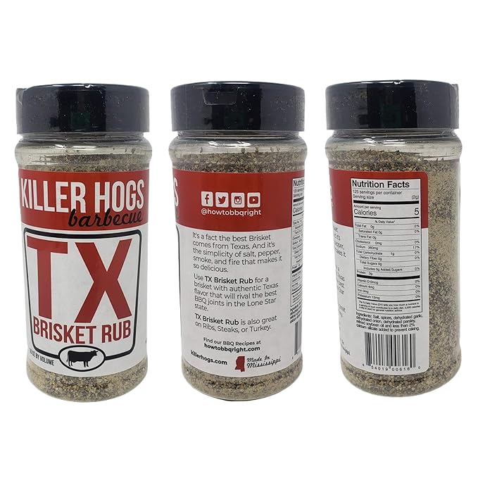 Killer Hogs Barbecue Rub Variety Pack - Hot BBQ Texas Brisket A.P. Seasoning and Original BBQ Rub - Pack of 4 Bottles - 48 oz Total - Bulk Killer Hogs Barbecue Seasoning