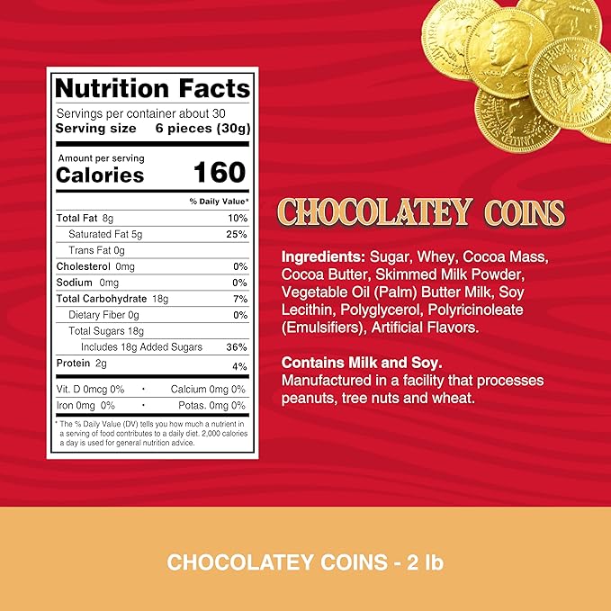 The Snackery Large Kennedy Half Dollar Gold Foil Coins 180 Pieces Individually Wrapped Milk Chocolatey Coins (2 lb)