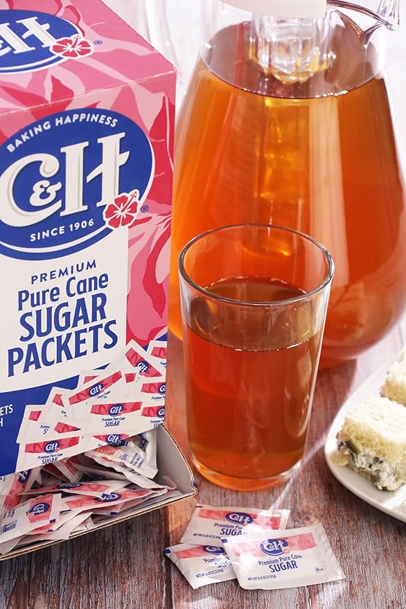 C&ampH Premium Pure Cane Sugar Packets 0.10 Ounce (2.8 Gram) NON-GMO Packets Pack of 400 in Dispenser Box