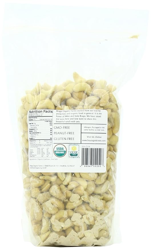 Braga Organic Farms Organic Roasted and Salted Cashews 2 lb. bag