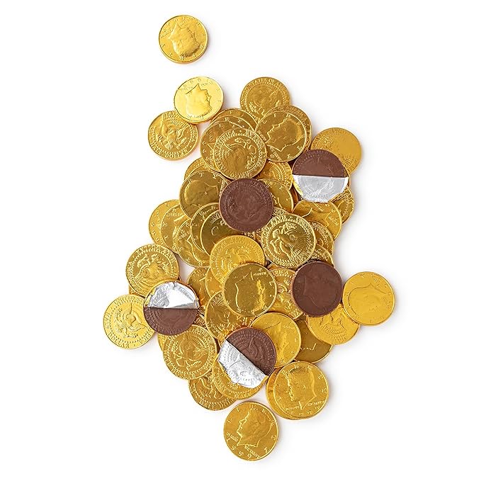The Snackery Large Kennedy Half Dollar Gold Foil Coins 180 Pieces Individually Wrapped Milk Chocolatey Coins (2 lb)