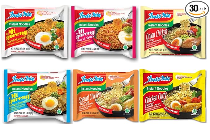 Indomie Variety Pack - 6 Flavors in 1 Case (30 Bags)