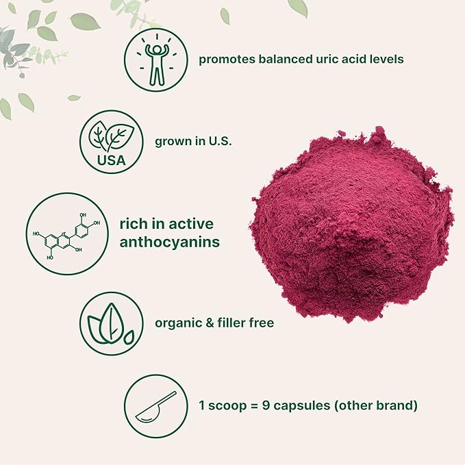 Organic Tart Cherry powder 4oz | 100% Natural Fruit Powder | US Grown Tart Cherries Source | No Sugar &amp Additives | Great Flavor for Drinks Smoothie &amp Beverages | Non-GMO &amp Vegan Friend