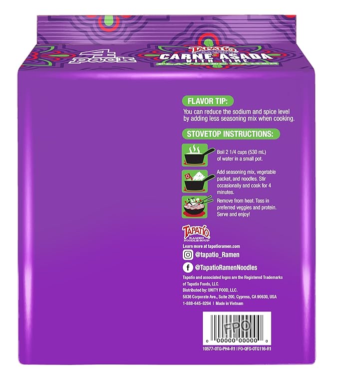 Tapatío Ramen Noodle Soup Carne Asada with Lime Flavored - Pouch 4.23 oz. (120g) Case of 16