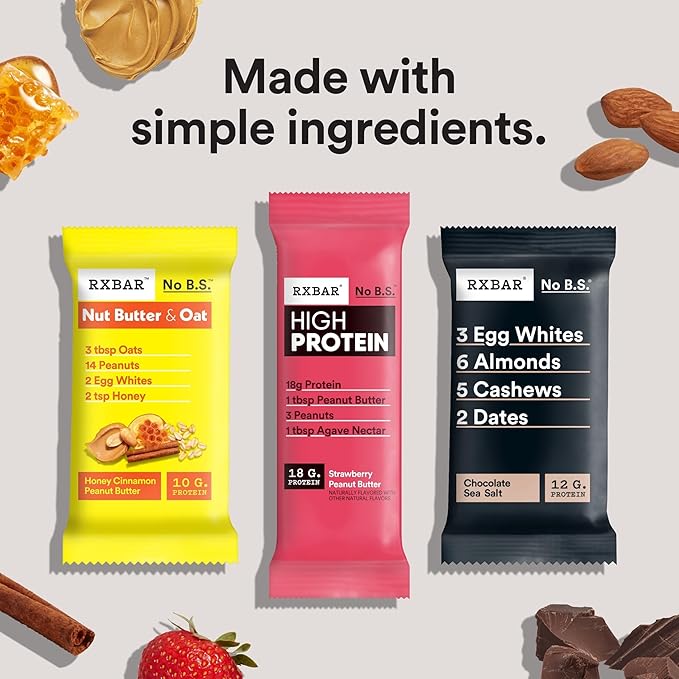 RXBAR High Protein Bars Gluten Free Protein Snacks Vanilla Peanut Butter 25.3oz Box (12 Bars)