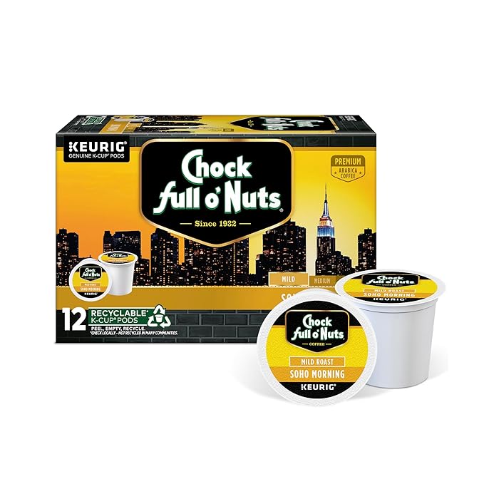 Chock Full o' Nuts Soho Morning Keurig K-Cup Pods for Keurig Brewers – Premium Arabica Mild Roast – Single Serve – 1 Pack of 12 K-Cup Pods