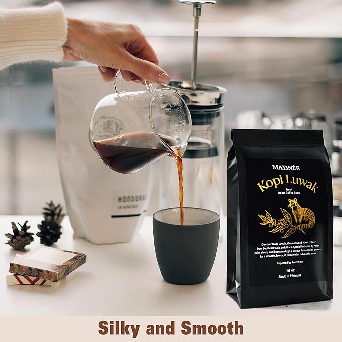 MATINÉE Wild Kopi Luwak Coffee Beans Medium Roast Whole Bean Coffee Sustainably Sourced From Vietnam 16oz / 454 Grams
