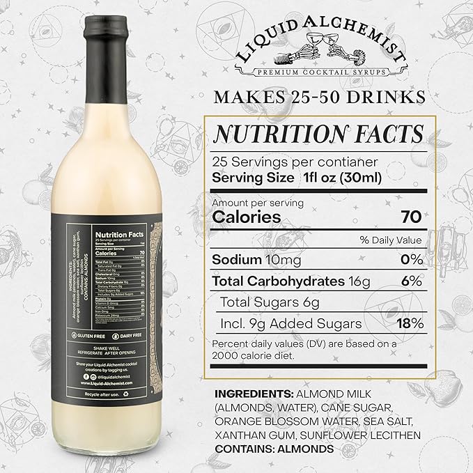 Liquid Alchemist Orgeat Syrup for Cocktails - Real Ingredients Make Our Almond Syrup the Perfect Mai Tai Mix - Non-GMO Gluten Free &amp Vegan (25.4 oz)
