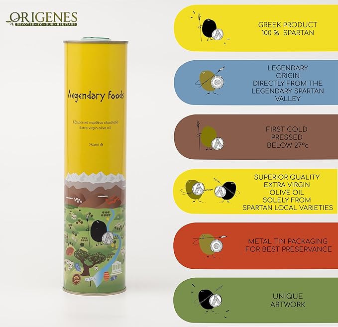 Extra Virgin Olive Oil Tin Great Taste Cold Pressed Fruity Flavor Polyphenol Rich Olive Oil from the Land of Sparta 750ml Tin