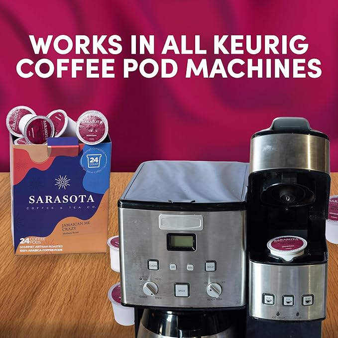 Sarasota K-Cup Coffee Pods | Medium Roast Flavored Coffee | Jamaican Me Crazy | Single Serve for Keurig Brewers | Gourmet Low Acid Mold Free | 24 Count