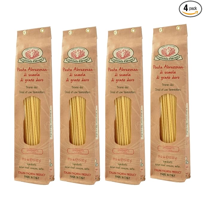 Rustichella d'Abruzzo Spaghetti Classic Italian Long Pasta with Superior Flavor &amp Texture Perfect for Olive Oil Sauces Cacio e Pepe &amp Carbonara Authentic Durum Wheat from Abruzzo 500g 4-