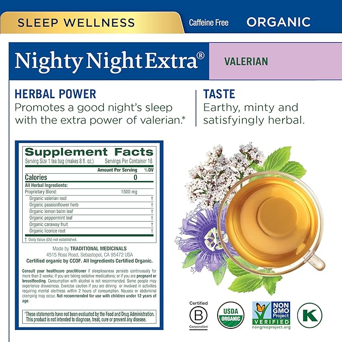 Traditional Medicinals Organic Herbal Tea Variety Pack for Stress and Sleep Support 6 Flavors Lavender Chamomile Lemon &amp Valerian Root 96 Tea Bags (6 Pack)