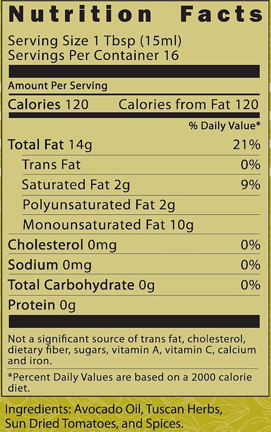 Pacifica Culinaria COLD PRESSED Extra Virgin Avocado Oil Made in USA 8.5 fl oz (250ml) Bottle (Tuscan Herb Avocado Oil)