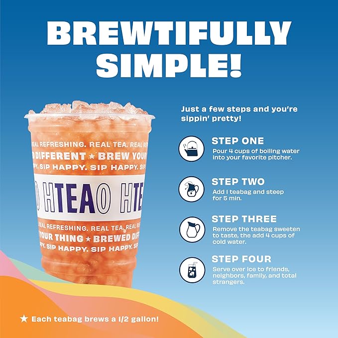 HTeaO Blueberry Green Tea Packets– Makes 8 Gallons of Naturally Sweet Tea in 5 Minutes – Large Tea Sachets for Parties Family Gatherings &amp Groups – Texas-Style Iced Tea Packets for Quick Brew (1