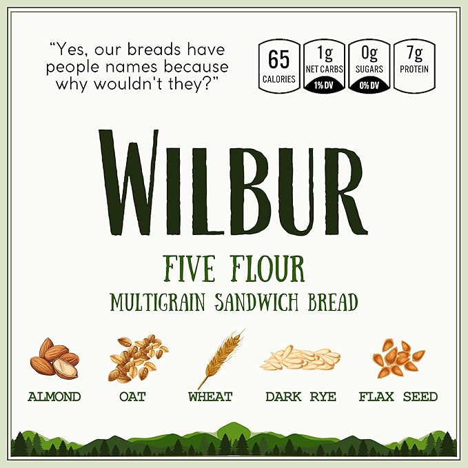 Dr. B's Wilbur Five Flour Multigrain Bread | 1g Net Carbs &amp 7g Protein | Low Calorie Vegan Sugar Free | Fresh Sliced Keto &amp Low Carb Bread Loaf (5 Pack (16 oz) Sesame)