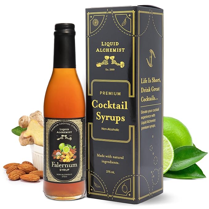 Liquid Alchemist Falernum Syrup for Cocktails - Real Ingredients Make our Falernum Cocktail Syrup a Great Mixer for any Tiki Drink - Our Drink Mixer is Non-GMO Gluten Free &amp Vegan (12.7 oz)