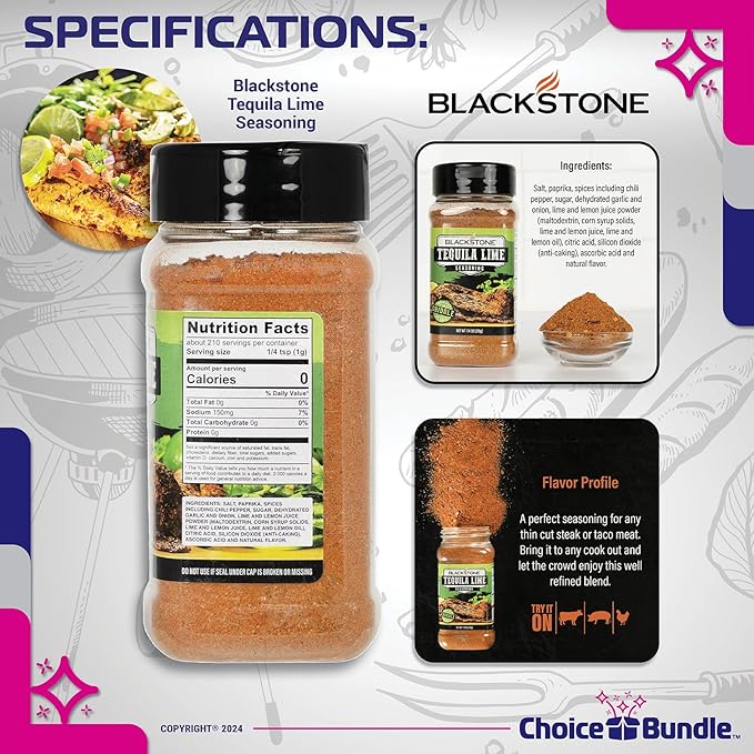 Blackstone Tequila Lime Seasoning – Gourmet Griddle Premium Barbecue Rub 2 Pk (14.8 oz) + BBQ Masters &amp Opener (4 Items)!