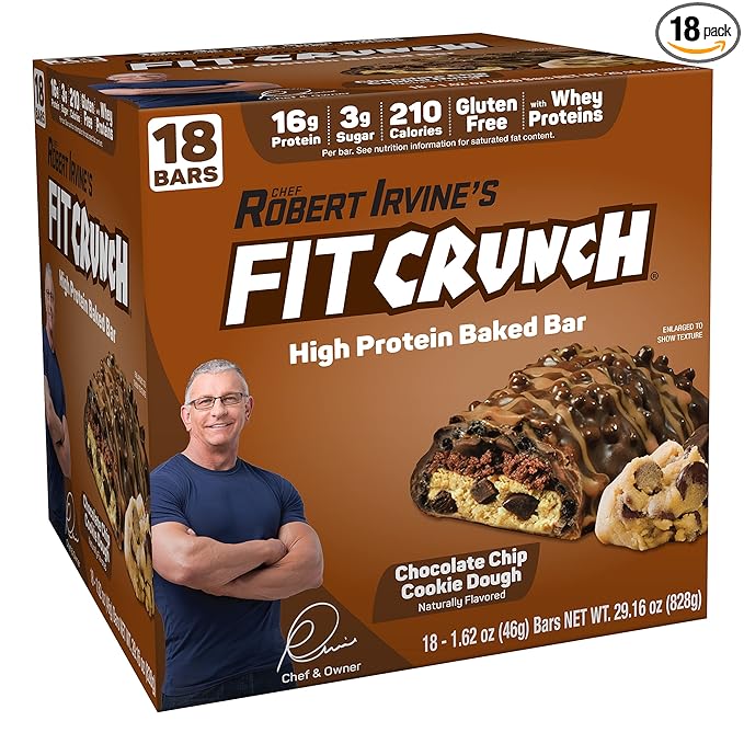 FITCRUNCH Snack Size Protein Bars 6-Layer Baked Bar 3g of Sugar &amp Soft Cake Core (18 Bars Chocolate Chip Cookie Dough)