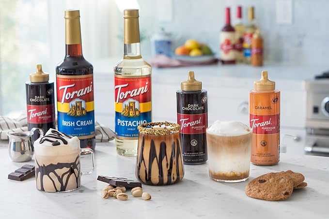 Torani Puremade Dessert &amp Drink Sauce Variety Pack Dark Chocolate White Chocolate &amp 2 Caramel 16.5 fl oz (Set of 4)