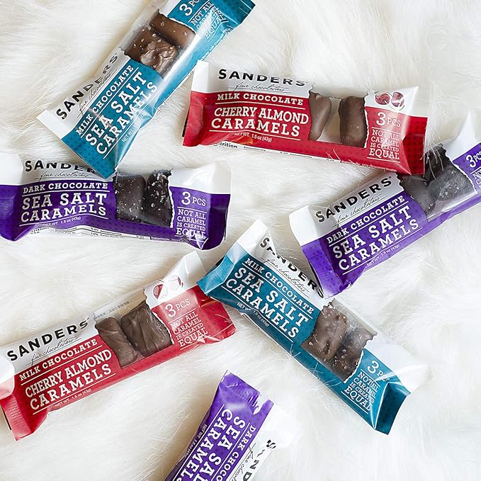 Sanders Milk Chocolate Sea Salt Caramels Kettle Cooked Caramel Covered in Milk Chocolate Individually Wrapped 3 Piece Set (24 Count)