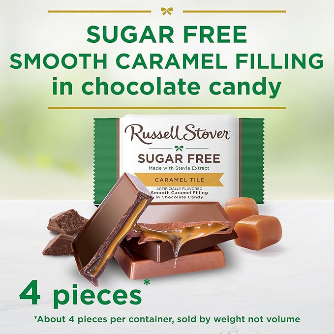RUSSELL STOVER Sugar Free Caramel Chocolate Candy Tiles 2.25 oz. bag (Pack of 10)