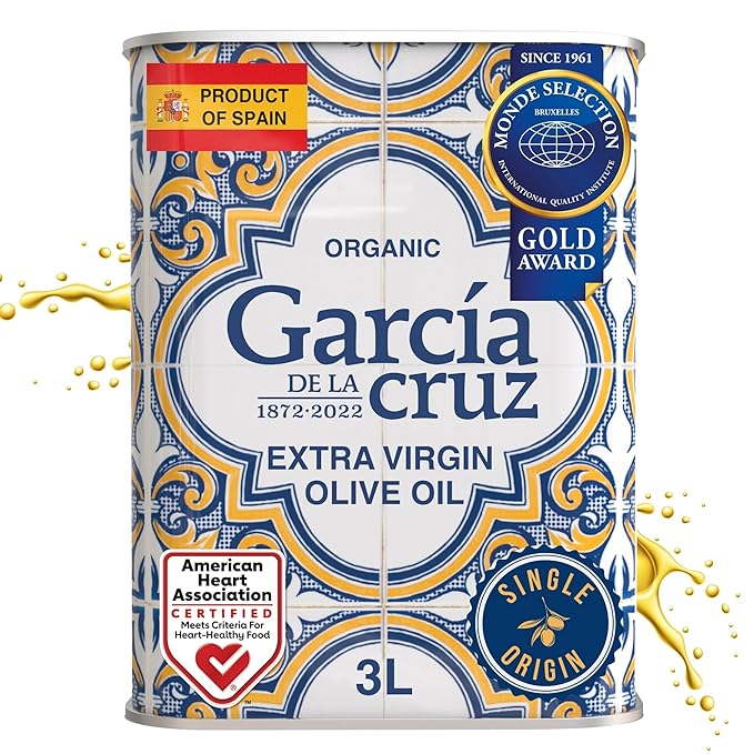 GARCÍA DE LA CRUZ - Organic Extra Virgin Olive Oil Master Miller Premium Oil Almond and Tomato Tones Smooth Body Sourced in Spain Montes de Toledo Bottled in Tins - 3L
