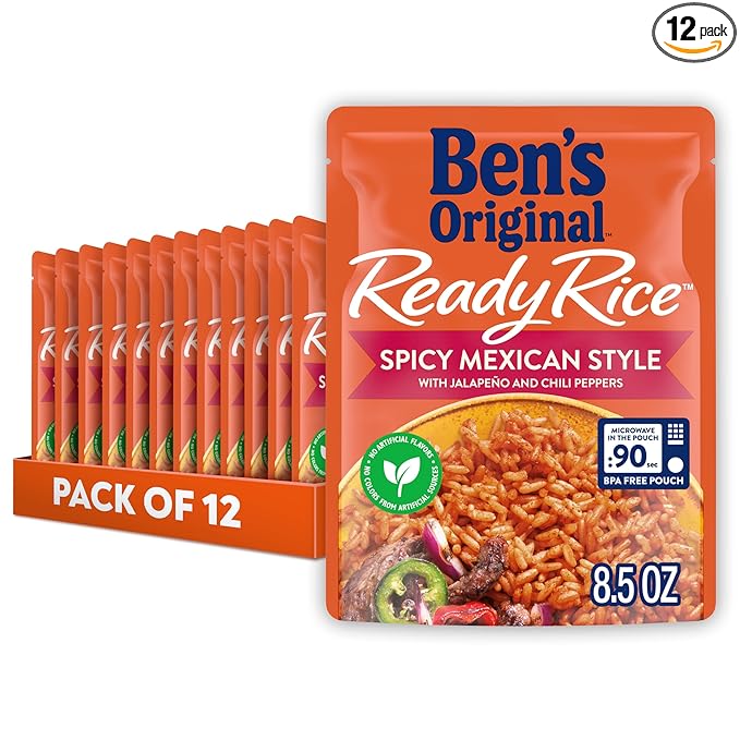 BEN'S ORIGINAL Ready Rice Spicy Mexican Style Flavored Rice Easy Dinner Side 8.5 oz Pouch (Pack of 12)