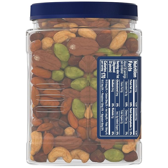PLANTERS Unsalted Premium Nuts 34.5 oz Resealable Container- Contains Roasted California Pistachios Cashews Almonds Hazelnuts &amp Pecans - No Artificial Flavors or Colors