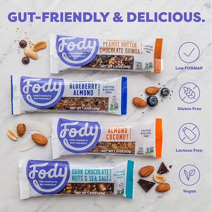 Fody Foods Snack Bars Blueberry Almond 1.41 Oz (Pack of 12) 3g Protein Low FODMAP Gut &amp IBS Friendly Vegan Lactose Free Non-GMO Gluten Free