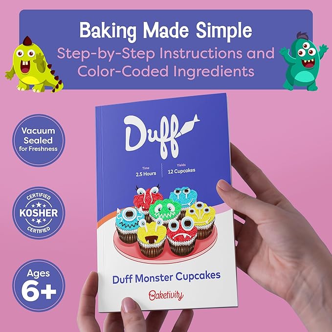 Baketivity x Duff Goldman Monster Cupcakes Kit - Cooking Set with Premeasured Ingredients Decorating Supplies STEM Activities - Perfect for Girls and Boys