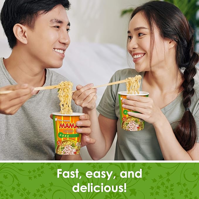 MAMA Noodles PORK Instant Cup of Noodles with Delicious Thai Flavors Hot And Spicy Noodles with Pork Soup Base No Trans Fat with Fewer Calories Than Deep Fried Noodles (Pork Flavor 6 Pack)