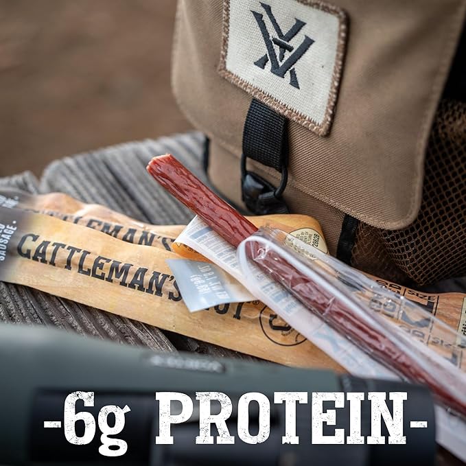 Cattleman's Cut Double Smoked Sausages Meat Sticks Premium Bulk Protein Snacks Keto Friendly Gluten Free Carnivore Travel Snack Individually Wrapped 0.9 Ounce Pack of 20