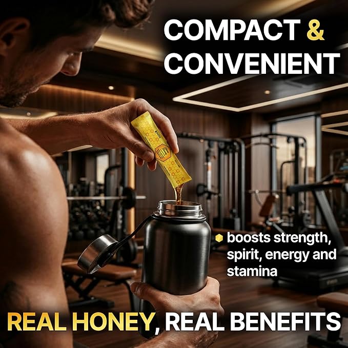 Mens Gold Honey - Royal Jelly Honey for Men Extra Strength Quality Herbal Superfood Mix - Raw &amp Natural Energy &amp Power Supplement No Added Sugar - 24 Individual Packets 10g