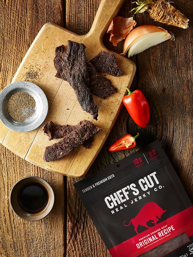 Chef’s Cut Real Beef Jerky | High Protein Meat Snack with 10g Protein &amp 90 Calories Gluten Free Keto-Friendly Premium Lean Smoked Beef | Original Recipe | 2.5 oz (Pack of 8)
